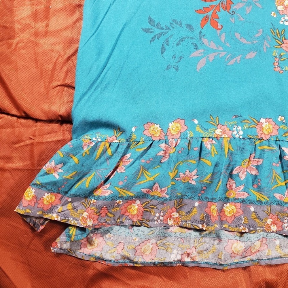 NWT Suzanne‎ Betro Signature Ruffle Hem Bell Sleeve Tunic Medium Floral $94 MSRP - Picture 9 of 13